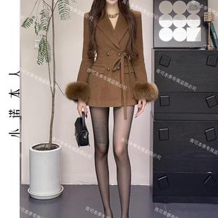 小诺本人高级感毛呢外套新款时尚精致轻奢显瘦系带短呢子24962