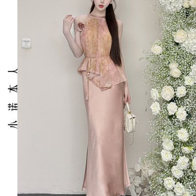 小诺本人鱼尾连衣裙新款设计感假两件纯欲气质温柔风包臀裙25763