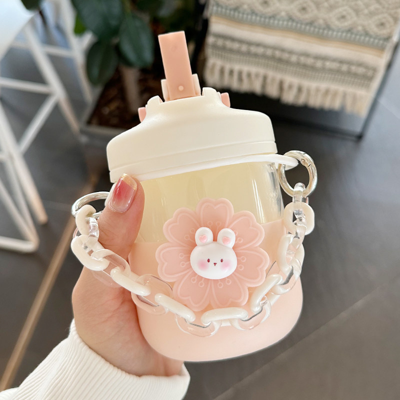 玻璃杯女可爱高颜值带吸管水杯小巧便携豆浆牛奶杯办公室泡茶杯子