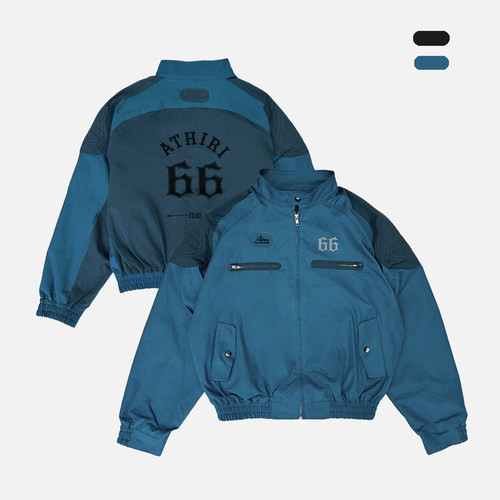 ATHIRI 美式复古机车哈灵顿G9垫肩拼接立领机能刺绣防风夹克外套