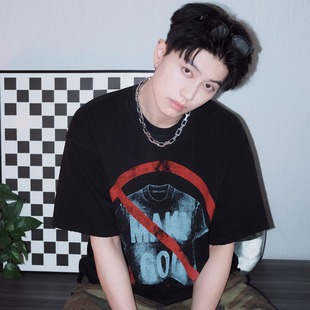 t恤 禁止标识康丽印花复古单缝线boxy短袖 ATHIRI 赖煜哲同款