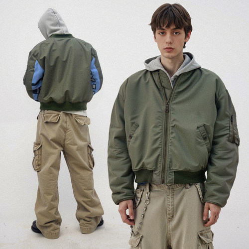 ATHIRI 解构拼接MA1飞行夹克男宽松短款复古外套 重构设计感上衣