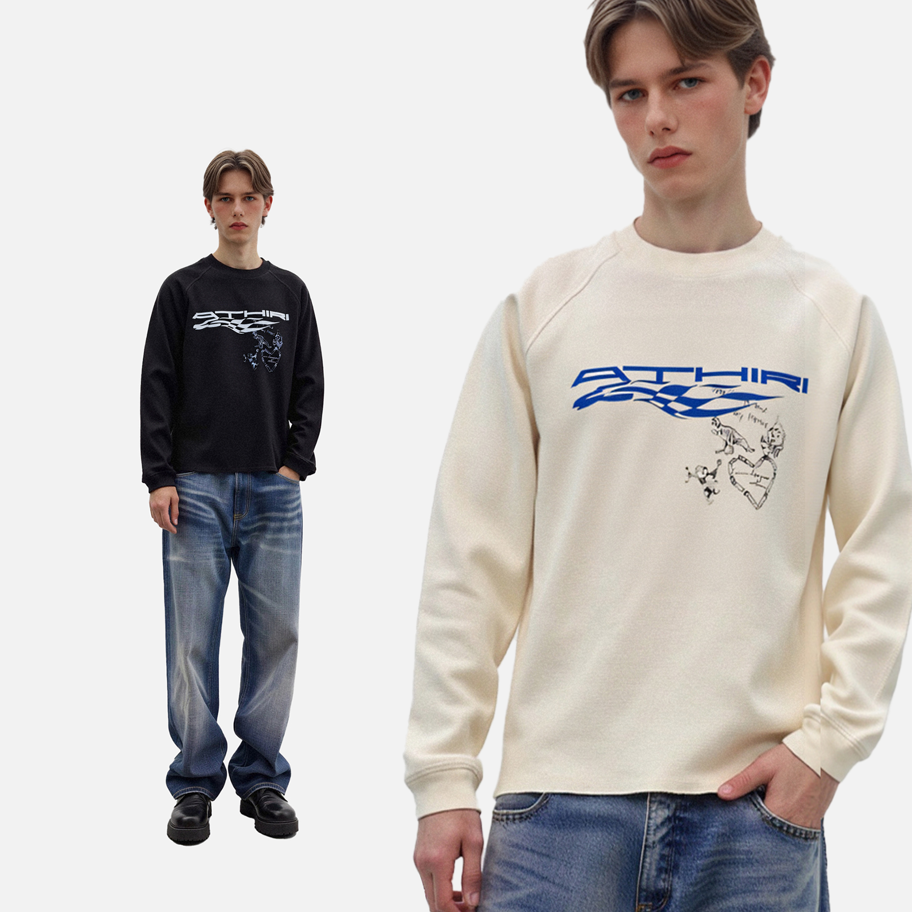 ATHIRI 25AW华夫格牛角肩美式复古长袖慵懒感T恤男女