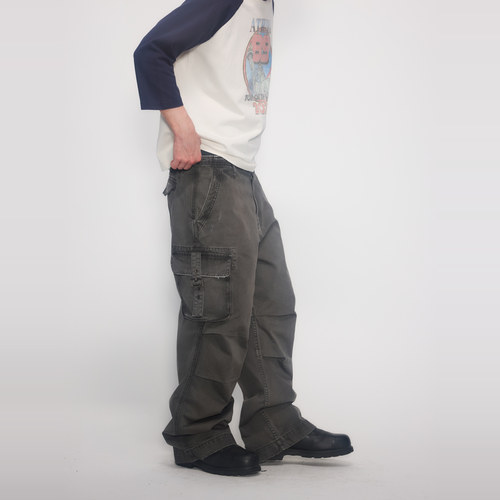 ATHIRI 法工蓝成衣染色复古洗水磨破做旧多口袋铁路工装裤Cargo