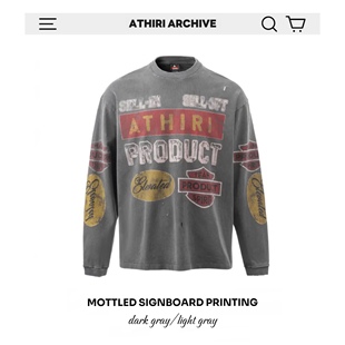 T恤 复古圆领长袖 ATHIRI 斑驳招牌印花重磅Vintage阿苏特染色美式