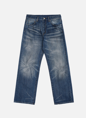 ATHIRI 902 康龙LVC元年复古暴风蓝水洗手工猫须直筒宽松牛仔裤