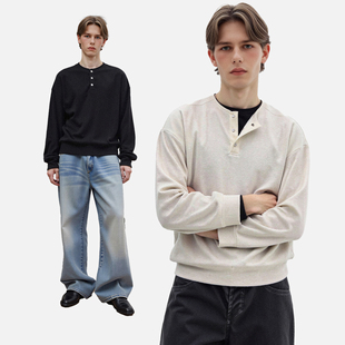 ATHIRI 随性简约宽松套头上衣 暗纹肌理老钱ROW风亨利领卫衣新款