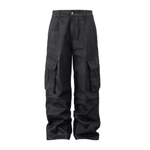 Cargo大口袋宽松阔腿重磅牛仔长裤 Baggy 手工喷蜡涂层工装 ATHIRI