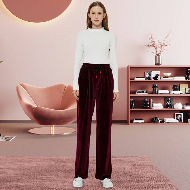 金丝绒阔腿裤女春秋冬高腰垂感宽松直筒坠感显瘦百搭休闲长裤