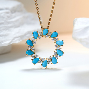 Meluxe美奈 S925银黄镶嵌绿松石项坠锁骨链轻奢送女友 雅致绽放