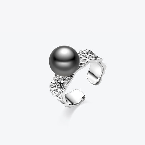 Meluxe美奈 大溪地黑珍珠锤纹戒指时尚气质款指环送女友爱人礼物