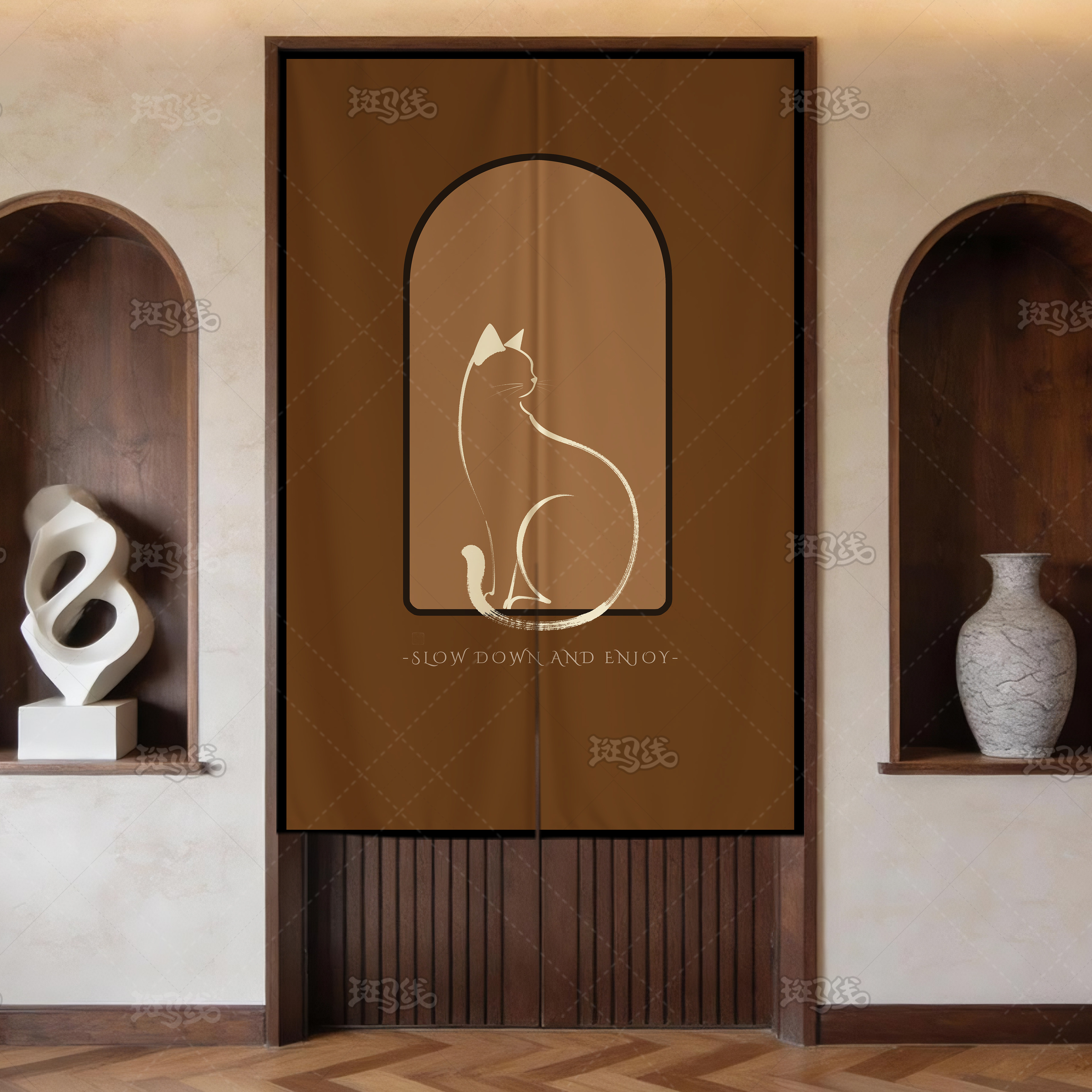 美拉德风复古门帘布帘家居卧室遮挡帘半开复古棕色布艺门帘图案帘,居家布艺,门帘,淘宝优惠券,粉丝福利购,淘宝优惠卷