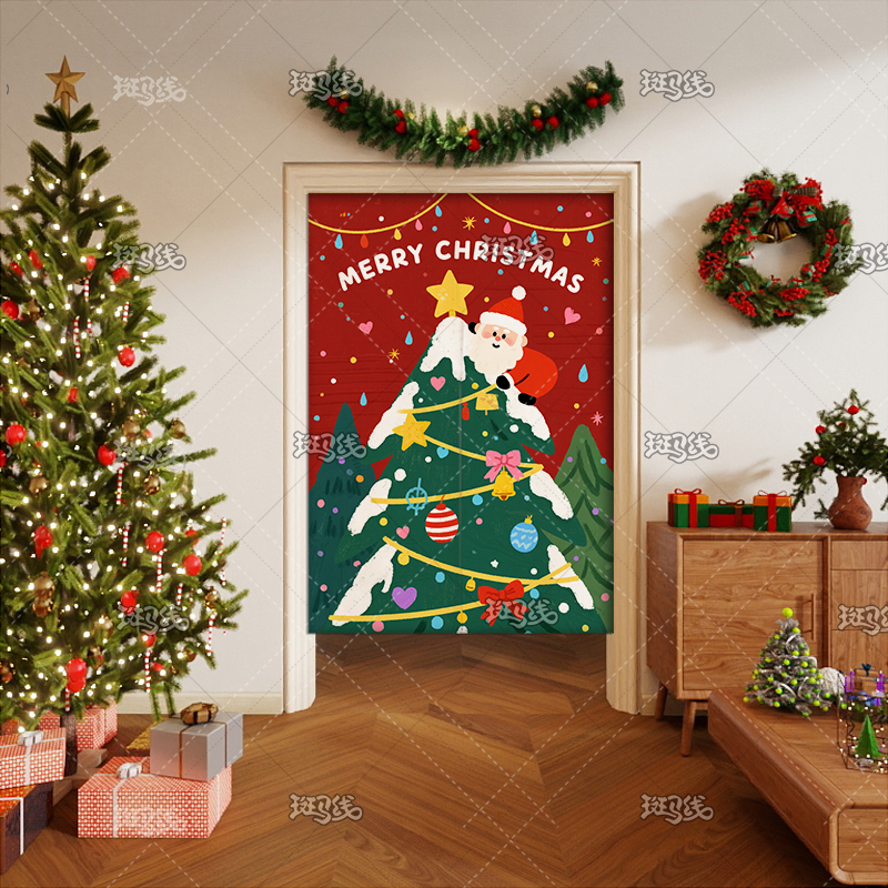 圣诞门帘节日氛围感布置装饰高级感隔断帘挂帘店铺商用半帘遮挡帘