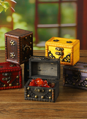 迷你仿古百宝箱复古小木盒戒指手串收纳盒文玩收藏箱拍照道具摆件