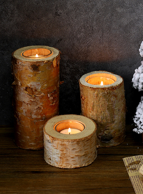 白桦木烛台摆件天然原木树干蜡烛底座桌面氛围感森系装饰拍摄道具