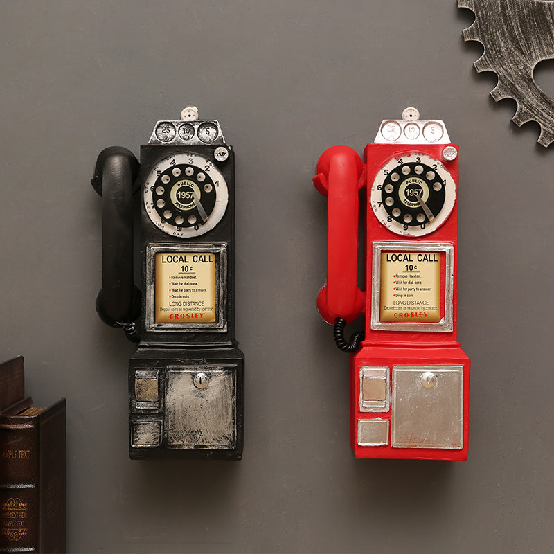 欧式复古电话机摆件怀旧年代公用座机模型咖啡厅客厅橱窗装饰道具