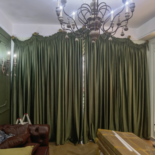 复古法式客厅庄园橄榄色丝绒穹顶式窗帘卧室隔断帘拱形美式风门帘