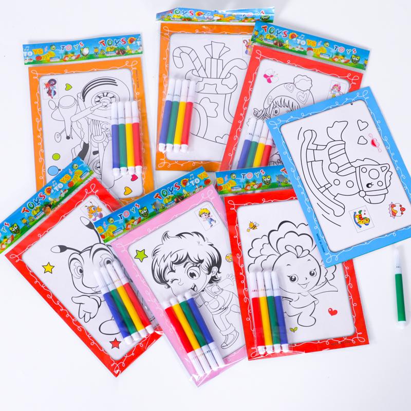 彩底涂鸦画水彩画填色画8色彩笔画儿童小礼品涂色画摆摊广场公园