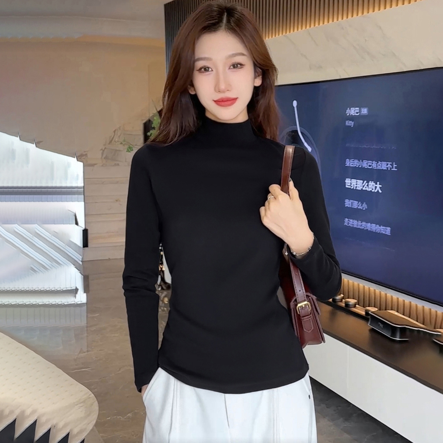 精梳棉加厚内搭外穿半高领打底衫