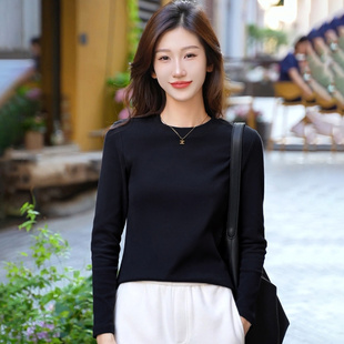 t恤女纯棉秋冬内搭上衣 黑色加厚圆领打底衫 女秋装 基础款 黑色长袖
