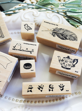 日本童颜KODOMO NO KAO手帐木头印章木制图章I LOVE STAMP手帐装饰插画文具可爱图案印章1533