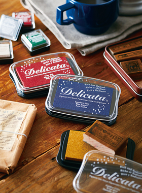 日本Tsukineko/月猫金属印台Delicata多用印台大号橡皮章印泥金色