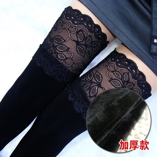 蕾丝过膝袜套不起球不下滑不卷边秋冬季加绒长筒锦纶九分踩脚两用