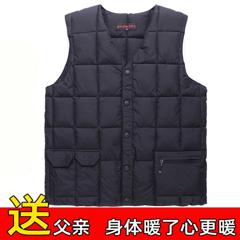中年马夹中老年男士保暖羽绒棉马甲秋冬季老人棉坎肩加厚背心爸爸