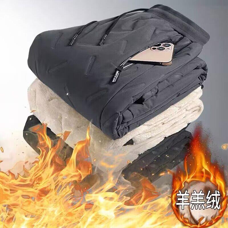 冬天羊羔绒加绒加棉加厚保暖防风运动棉裤子男宽松加大码保暖长裤