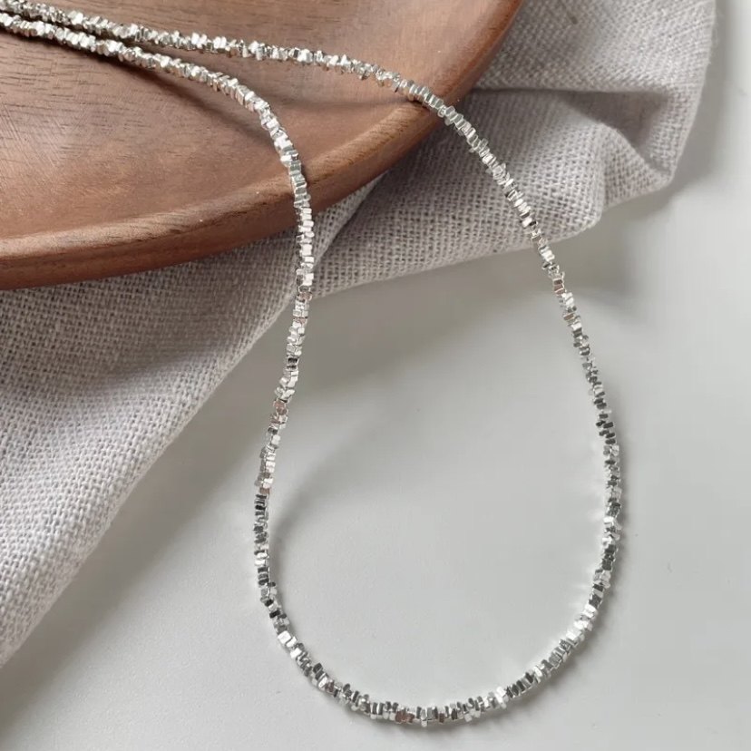 足银999碎银子项链女款轻奢小众设计感锁骨链时尚百搭