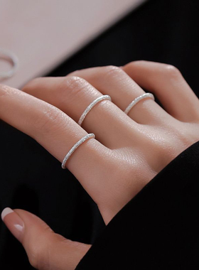 足银999素圈戒指男女礼物闭口戒小众轻奢情侣百搭定沙戒古法亮面