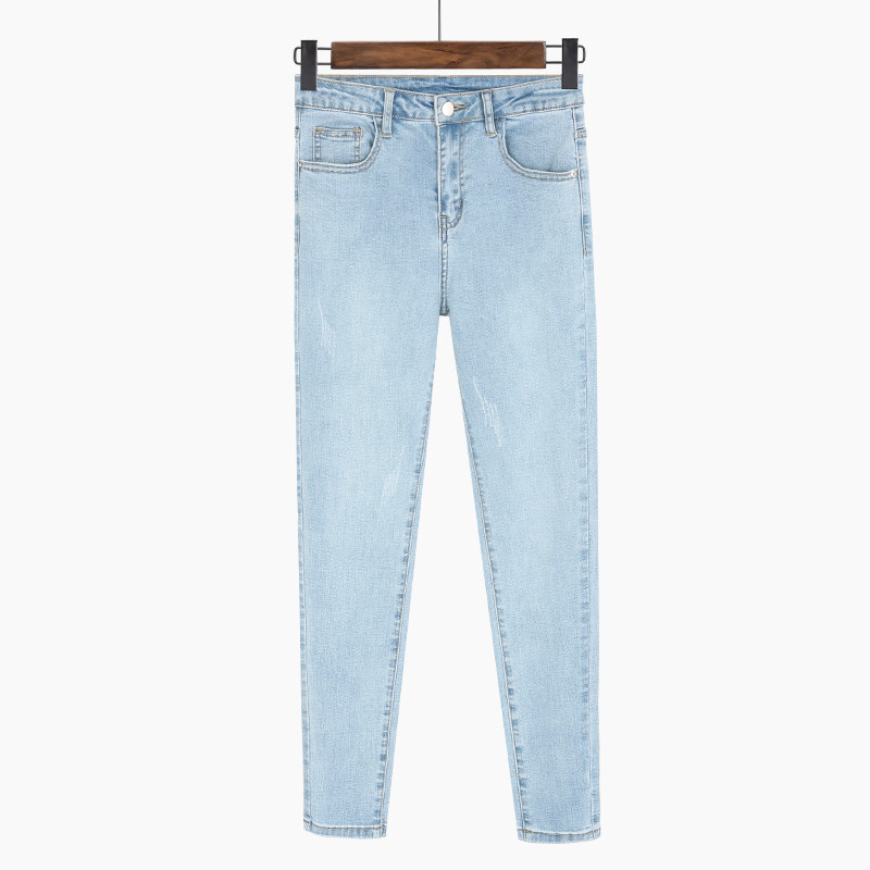 浅蓝色百搭高腰牛仔裤女2020年新款小个子八分紧身显瘦小脚九分裤