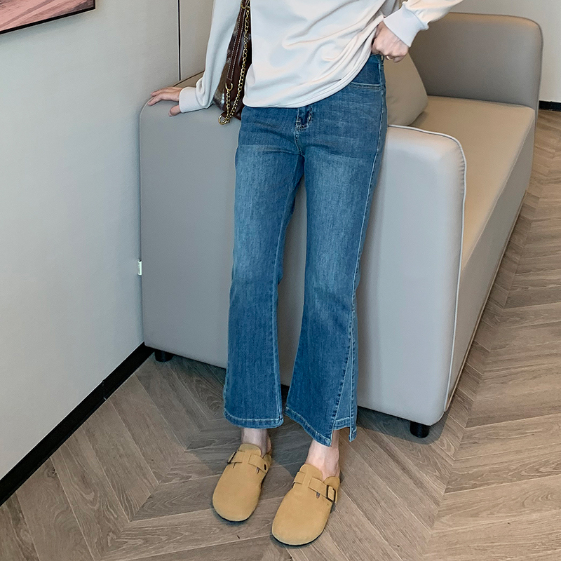 BBH大码牛仔裤女微喇叭高腰九分