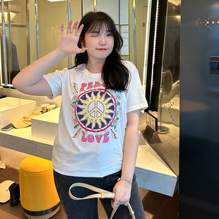 复古百搭宽松显瘦慵懒风上衣 步步红大码 女装 微胖mmT恤女夏季 韩版
