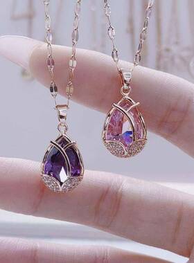 紫色郁金香女锁骨链网红百