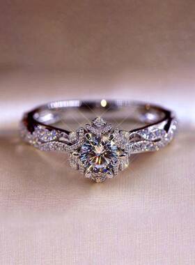 欧美风镂空花朵莫桑石钻戒女款1克拉开口流行指环gr