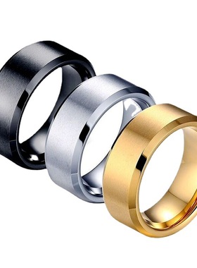 欧美钛钢磨砂戒指黑不锈钢男士拉丝斜边戒指环首饰品