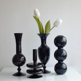 花瓶复古艺术风ins棕色玻璃烛台桌面家居装 饰民宿花瓶摆件b
