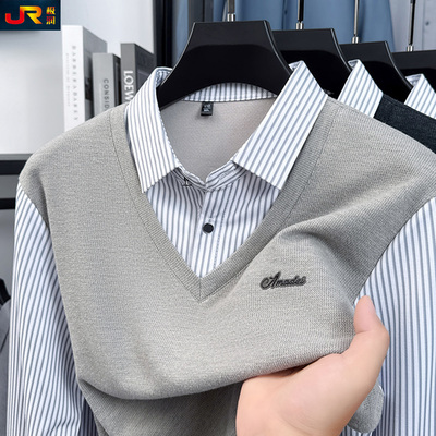 男士秋冬假两件加绒保暖长袖T恤