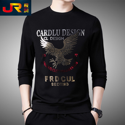 男士潮牌烫钻加绒加厚印花长袖T