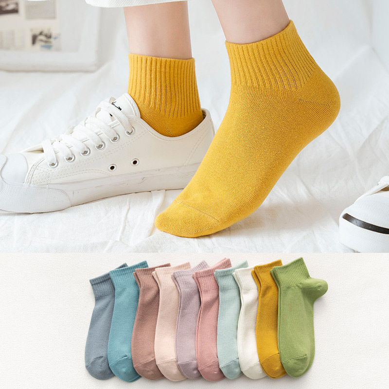 袜子女士短袜春秋百搭浅口纯色短款春夏白可爱糖果色夏季薄款船袜