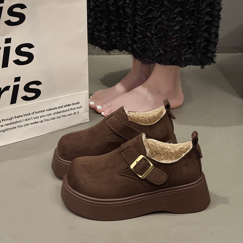 复古全包勃肯鞋女2025新款爆款冬季加绒保暖棉鞋女厚底增高乐福鞋