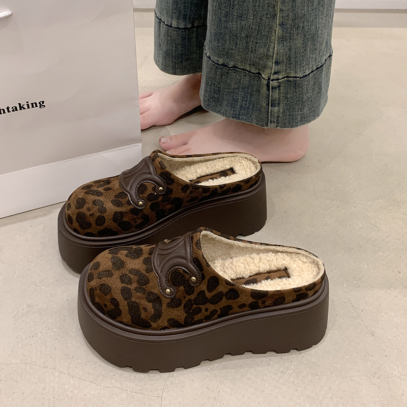加绒勃肯鞋女2025新款爆款百搭冬季半拖鞋复古松糕厚底休闲棉拖鞋
