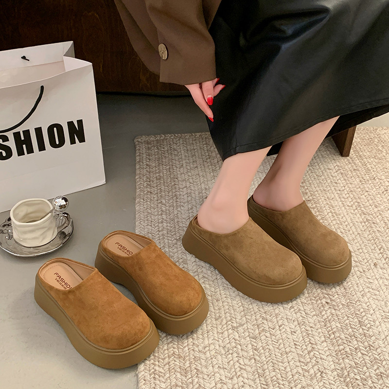 一脚蹬懒人鞋包头半拖鞋女外穿2025新款春夏复古厚底增高勃肯鞋子,女鞋,包头拖,淘宝优惠券,粉丝福利购,淘宝优惠卷