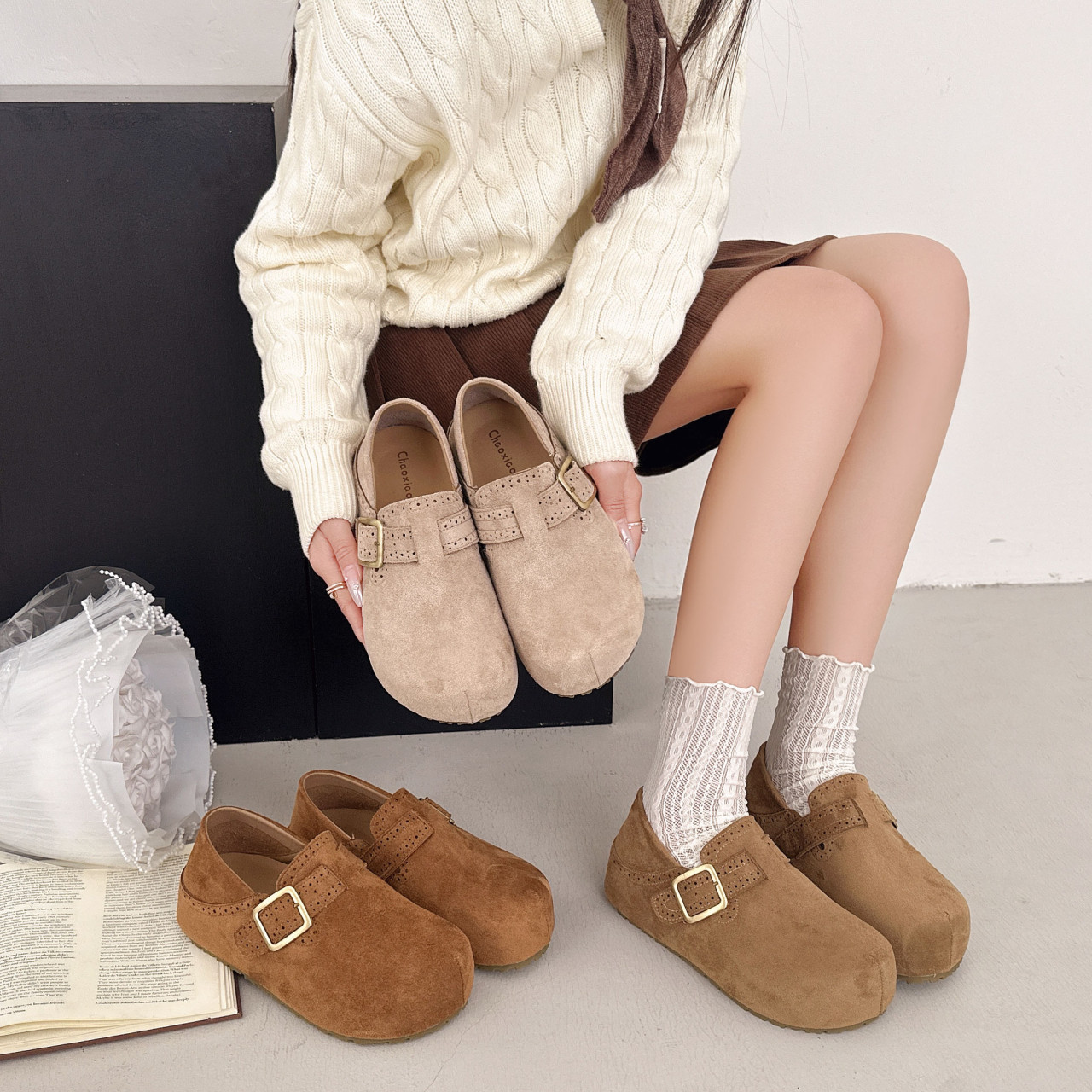 厚底内增高全包勃肯鞋女鞋2026春季新款一脚蹬博肯单鞋豆豆乐福鞋,女鞋,勃肯鞋/软木鞋,淘宝优惠券,粉丝福利购,淘宝优惠卷