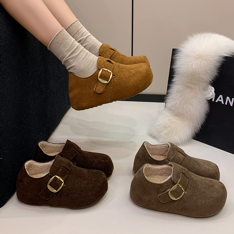 厚底内增高5cm全包勃肯鞋女2025爆款一脚蹬复古舒适乐福豆豆棉鞋