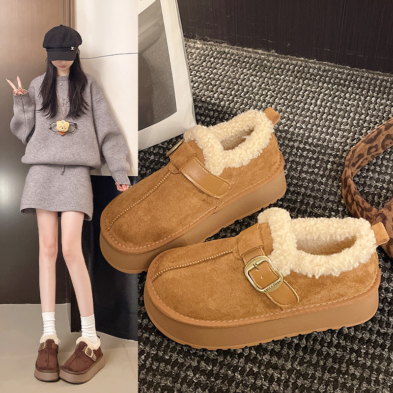 厚底加绒豆豆勃肯鞋女保暖雪地靴2025新款冬季女款鞋子一脚蹬棉鞋