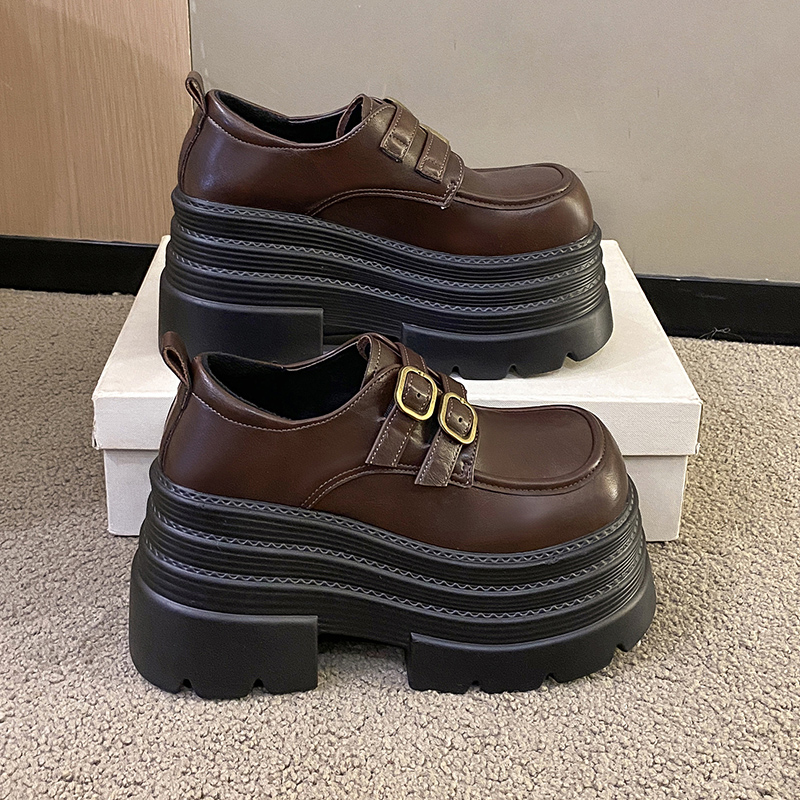 英伦风小皮鞋女乐福鞋厚底增高