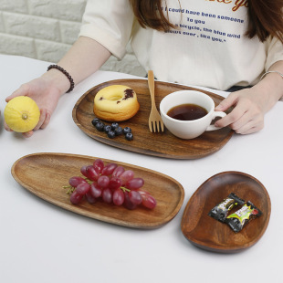 简约复古创意 相思木异形实木盘早点椭圆瓜子零食小碟咖啡杯垫日式