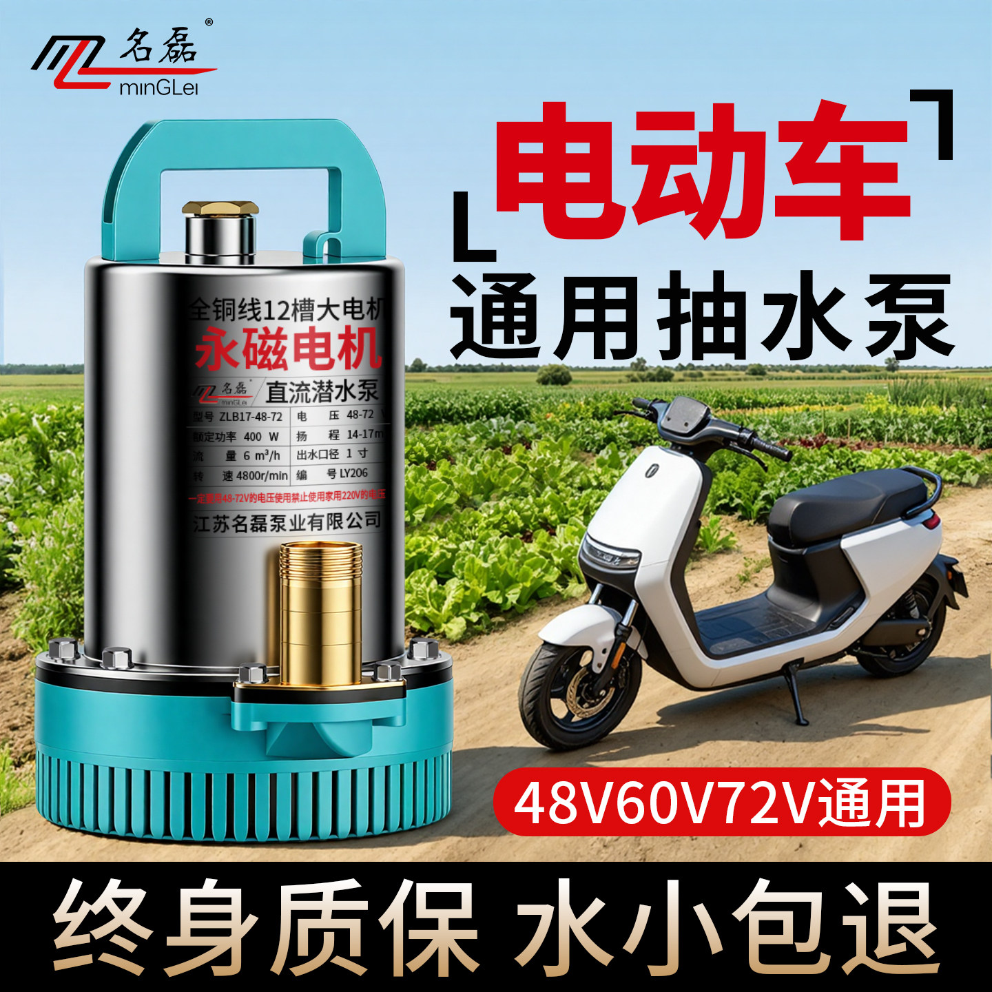 48v60v72v电动车抽水泵通用电瓶车专用直流潜水泵浇菜农用灌溉机